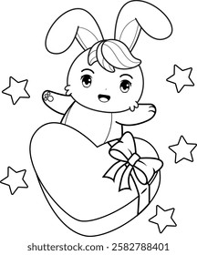 Valentine Day Coloring Page with cute bunny