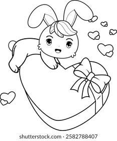 Valentine Day Coloring Page with cute bunny