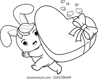 Valentine Day Coloring Page with cute bunny