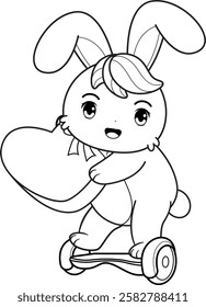 Valentine Day Coloring Page with cute bunny