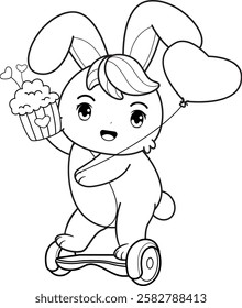 Valentine Day Coloring Page with cute bunny