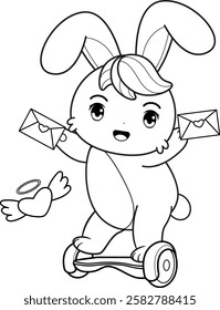 Valentine Day Coloring Page with cute bunny