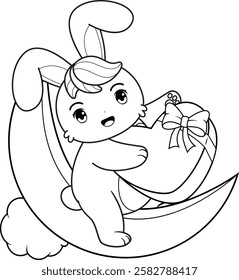 Valentine Day Coloring Page with cute bunny