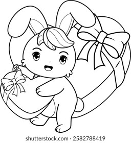 Valentine Day Coloring Page with cute bunny