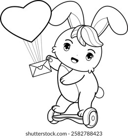 Valentine Day Coloring Page with cute bunny