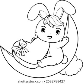 Valentine Day Coloring Page with cute bunny