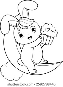 Valentine Day Coloring Page with cute bunny