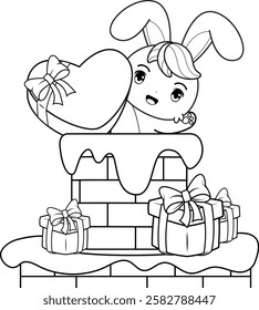 Valentine Day Coloring Page with cute bunny