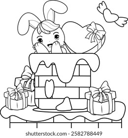 Valentine Day Coloring Page with cute bunny