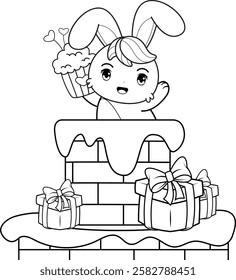 Valentine Day Coloring Page with cute bunny