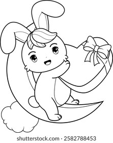 Valentine Day Coloring Page with cute bunny