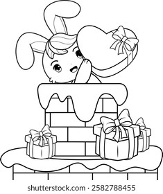 Valentine Day Coloring Page with cute bunny