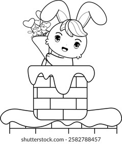 Valentine Day Coloring Page with cute bunny