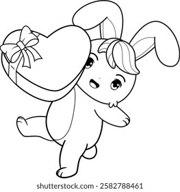 Valentine Day Coloring Page with cute bunny