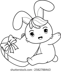 Valentine Day Coloring Page with cute bunny