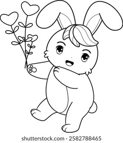 Valentine Day Coloring Page with cute bunny