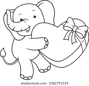 Valentine Day Coloring Page with cute elephant