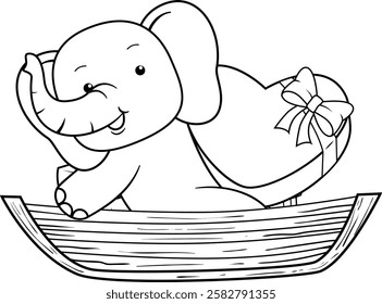 Valentine Day Coloring Page with cute elephant