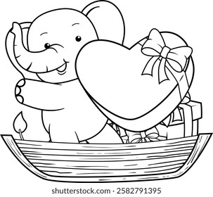 Valentine Day Coloring Page with cute elephant