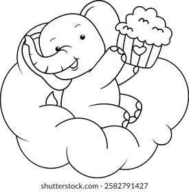 Valentine Day Coloring Page with cute elephant