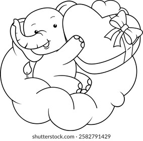 Valentine Day Coloring Page with cute elephant