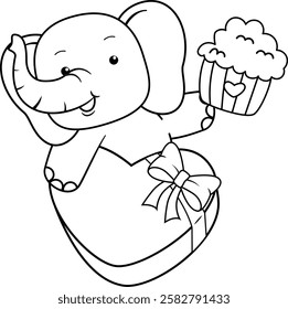 Valentine Day Coloring Page with cute elephant
