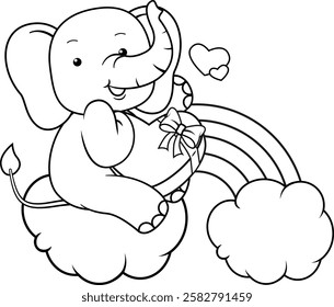 Valentine Day Coloring Page with cute elephant