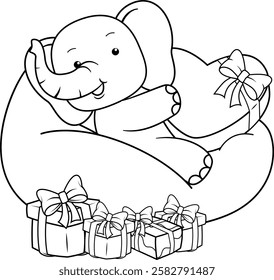 Valentine Day Coloring Page with cute elephant