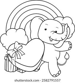 Valentine Day Coloring Page with cute elephant