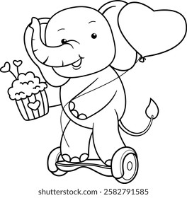 Valentine Day Coloring Page with cute elephant