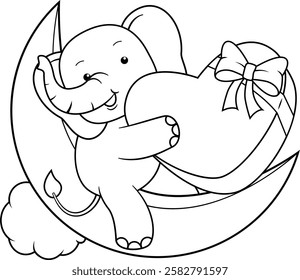 Valentine Day Coloring Page with cute elephant