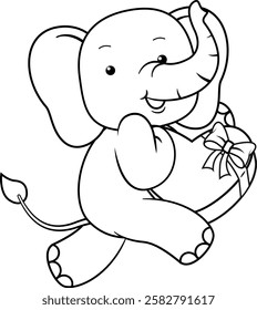 Valentine Day Coloring Page with cute elephant