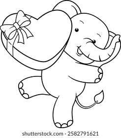 Valentine Day Coloring Page with cute elephant