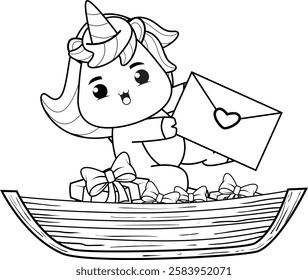 Valentine Day Coloring Page with cute unicorn