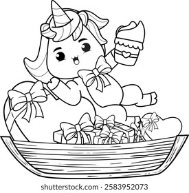 Valentine Day Coloring Page with cute unicorn