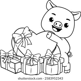 Valentine Day Coloring Page with cute pig