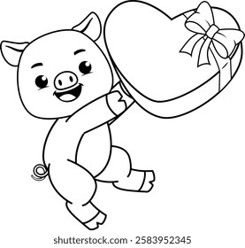 Valentine Day Coloring Page with cute pig