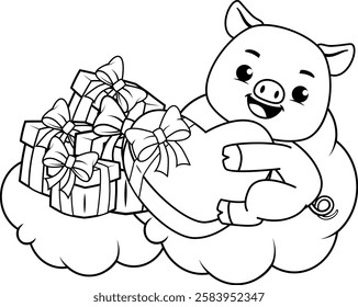 Valentine Day Coloring Page with cute pig
