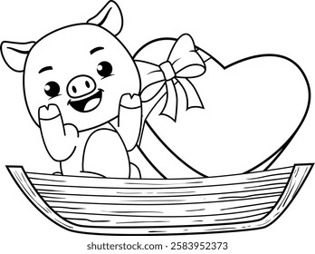Valentine Day Coloring Page with cute pig