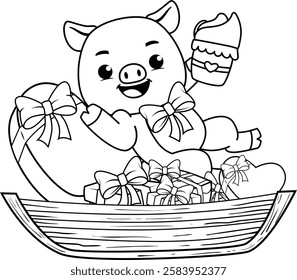 Valentine Day Coloring Page with cute pig