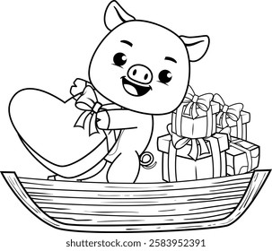 Valentine Day Coloring Page with cute pig