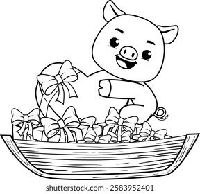 Valentine Day Coloring Page with cute pig