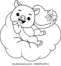 Valentine Day Coloring Page with cute pig