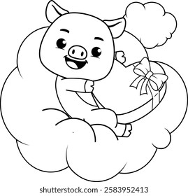 Valentine Day Coloring Page with cute pig