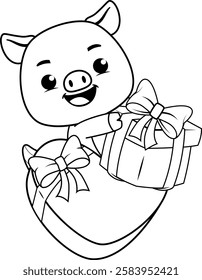 Valentine Day Coloring Page with cute pig