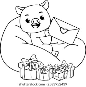Valentine Day Coloring Page with cute pig