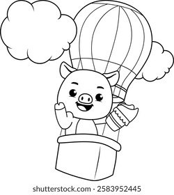 Valentine Day Coloring Page with cute pig