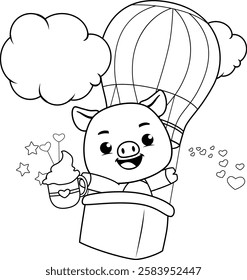 Valentine Day Coloring Page with cute pig