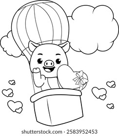 Valentine Day Coloring Page with cute pig