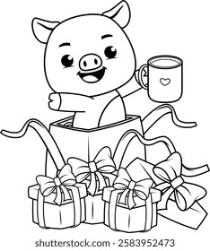 Valentine Day Coloring Page with cute pig
